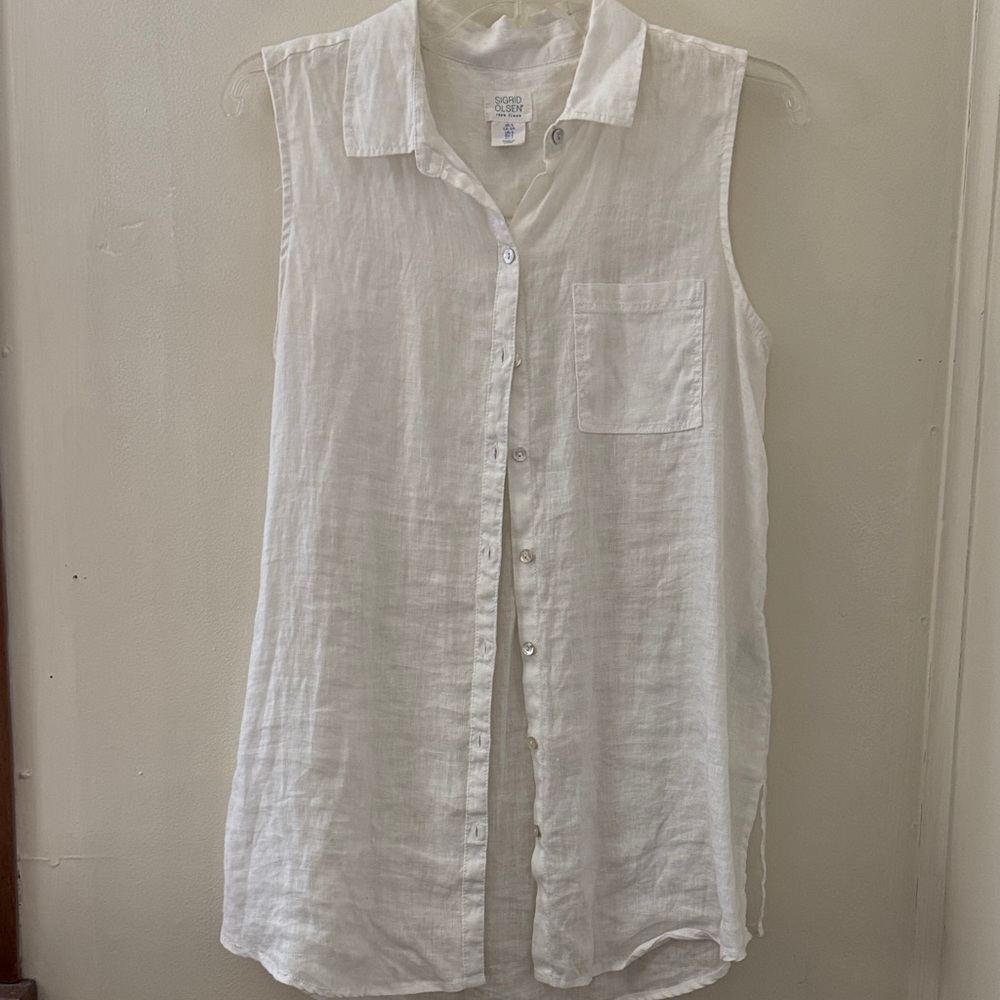 Sigrid Olsen White Sleeveless Button-Down Shirt